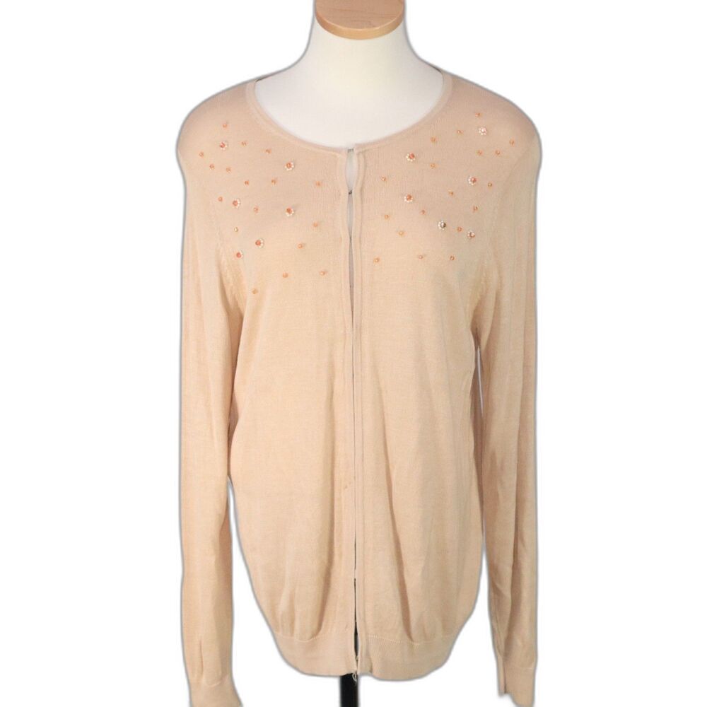 AUGUST SILK CARDIGAN SWEATER SHIRT SIZE 1X BEADED 29"LONG